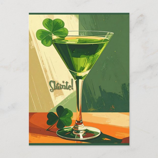 Postal Mid Century Modern Shamrock Martini Sláinte!  (Anverso)