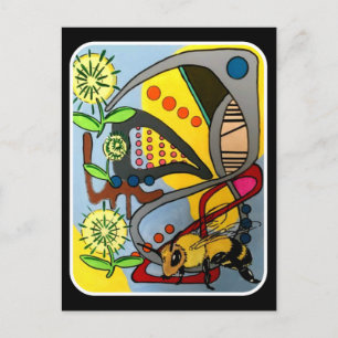 Postal "MidCentury Mod Resumen Garden Bee"