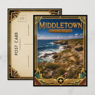 Postal Middletown Rhode Island Arte Deco Vintage Dorado