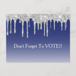 Postal Midnight Blue Silver Glitter Drip Vote Reminder