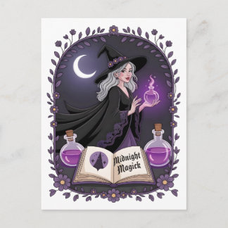 Postal Midnight Magick Illustration of a Young Witch