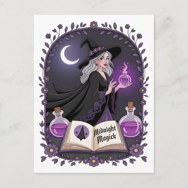 Postal Midnight Magick Illustration of a Young Witch (Anverso)