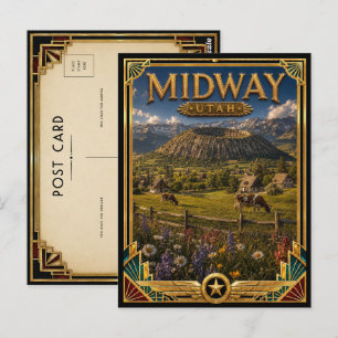 Postal Midway Utah Arte Deco Antiguo Edad Dorada