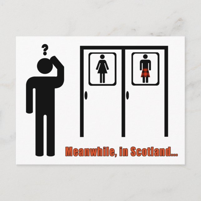 Postal Mientras tanto, en Escocia el gracioso chiste esco (Anverso)