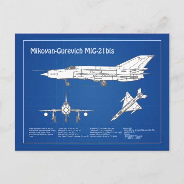 Postal MiG-21 bis - Planes de diseño aéreo ABD (Anverso)
