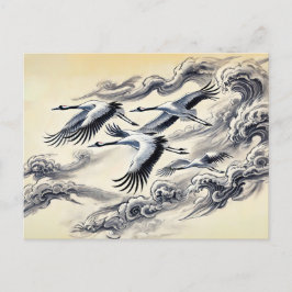 Postal Migración de grullas sobre montañas Pintura de tin