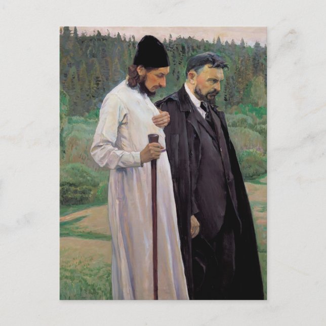 Postal Mikhail Nesterov - Los filósofos (Anverso)