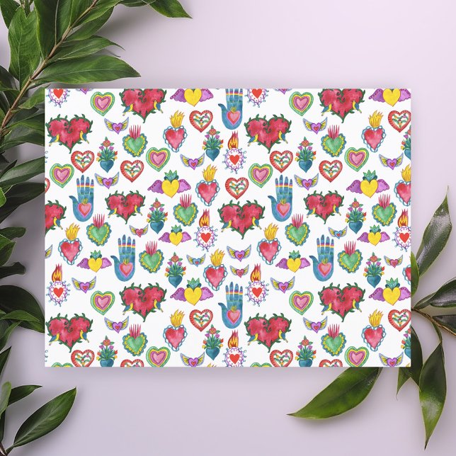 Postal Milagros Corazones Flamantes Acuarela Valentine Lo (Milagros Flaming Hearts Watercolor Valentine Love Galentine Pattern Postcard)