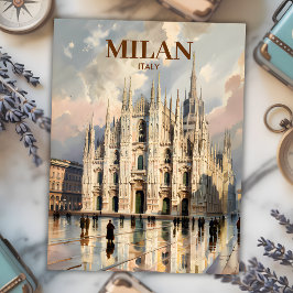 Postal Milán Duomo di Milano Vintage Travel Watercolor