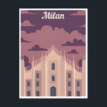 Postal Milán Italia Duomo di Milano Viaje Arte Vintage<br><div class="desc">vintage,  retro,  travel,  moderno,  acuarela,  clásico,  Milán Italia,  Duomo di Milano,  milano,  Italia,  Milán, </div>