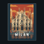 Postal Milán Italia Duomo di Milano Viaje Arte Vintage<br><div class="desc">Diseño de arte vectorial de Milán. Milán,  una metrópolis de la región lombarda del norte de Italia,  es una capital global de la moda y el diseño.</div>