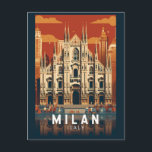 Postal Milán Italia Duomo di Milano Viaje Arte Vintage<br><div class="desc">Diseño de arte vectorial de Milán. Milán,  una metrópolis de la región lombarda del norte de Italia,  es una capital global de la moda y el diseño.</div>