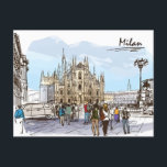 Postal Milán Italia Duomo di Milano Viaje Arte Vintage<br><div class="desc">vintage,  retro,  travel,  moderno,  acuarela,  clásico,  Milán Italia,  Duomo di Milano,  milano,  Italia,  Milán, </div>