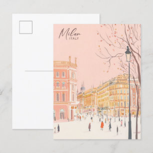 Postal Milán Italia Gouache Paint Ilustracion Viaje