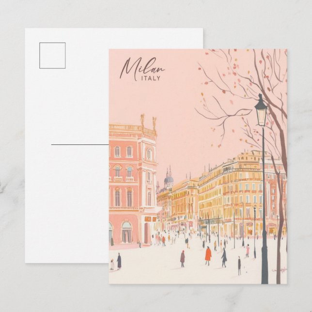 Postal Milán Italia Gouache Paint Ilustracion Viaje (Anverso / Reverso)