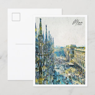 Postal Milán Italia Hermosa ciudad de pintura al petróleo