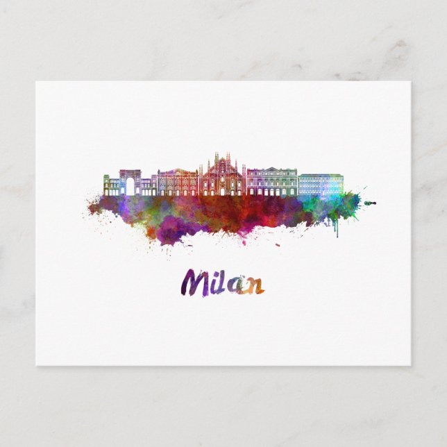 Postal Milan V2 skyline in watercolor (Anverso)