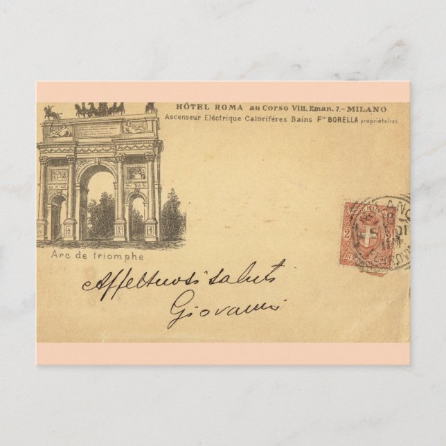 Postal Milán vintage, Hotel Roma 1901 (Anverso)