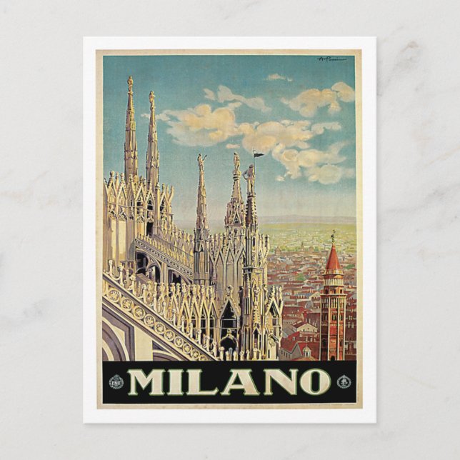 Postal Milano Milan Italia Viaje de Vintage (Anverso)
