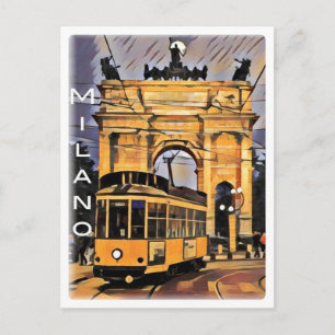 Postal Milano - Tram e Arco della Pace -
