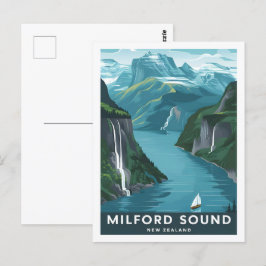Postal Milford Sound New Zealand Famous Travel Place