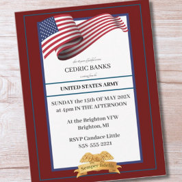 Postal Military Retirement Invitation Flag Gold Crest