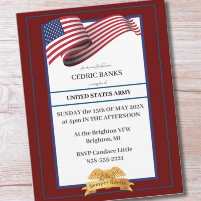 Postal Military Retirement Invitation Flag Gold Crest (Subido por el creador)