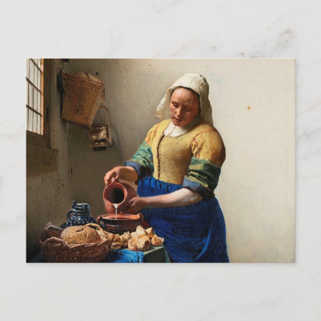 Postal Milkmaid Kitchen Maid por Johannes Vermeer (Anverso)