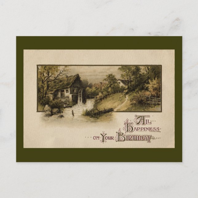 Postal Mill WaterWheel Vintage Birday (Anverso)