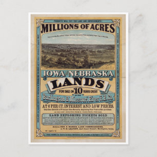 Postal Millones de acres. Iowa y Nebraska 1872