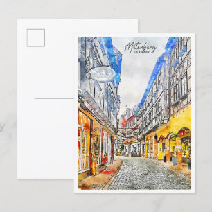 Postal Miltenberg Alemania color de agua de viaje vintage