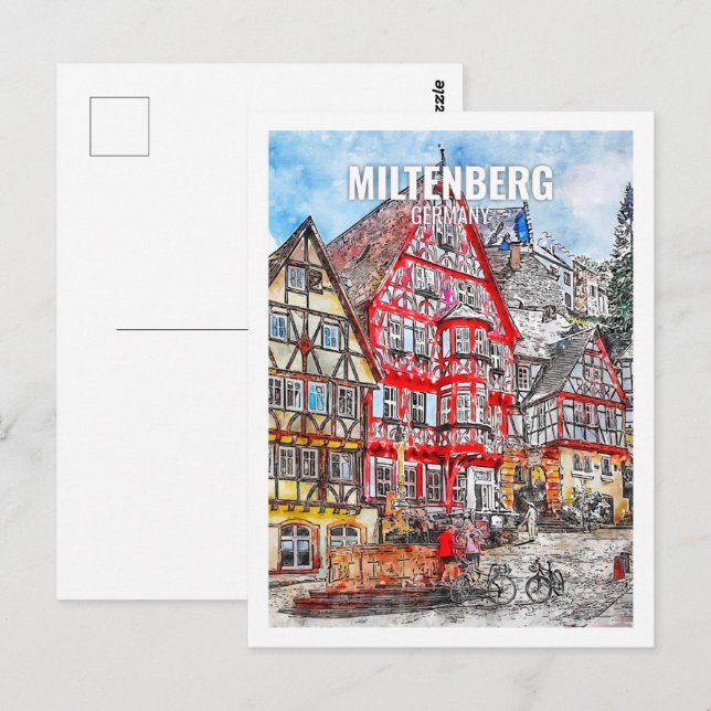 Postal Miltenberg Alemania Famoso Travel Place Watercolor (Anverso / Reverso)