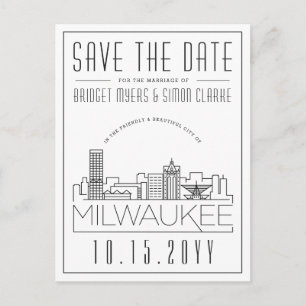 Postal Milwaukee Boda   Estilizado Skyline Guardar la fec