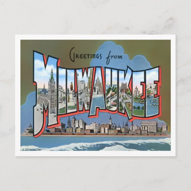 Postal Milwaukee, Letras Vintage de Wisconsin (Anverso)