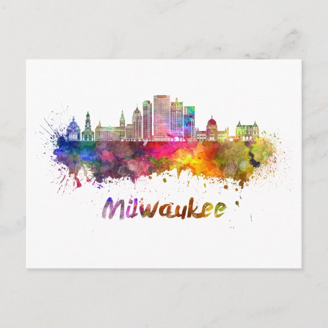 Postal Milwaukee V2  skyline in watercolor (Anverso)