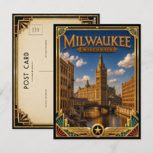 Postal Milwaukee Wisconsin Arte Deco Edad de Oro Vintage
