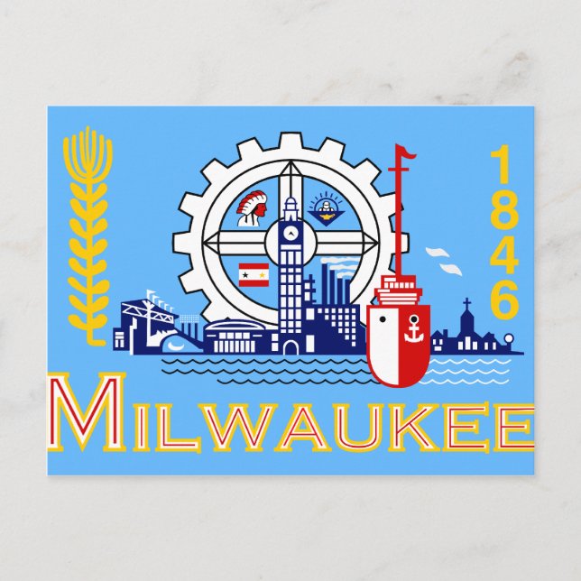 Postal Milwaukee, Wisconsin, bandera de los Estados Unido (Anverso)