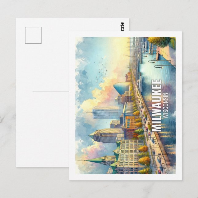 Postal Milwaukee Wisconsin Famous Travel acucolor (Anverso / Reverso)