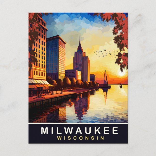 Postal Milwaukee, Wisconsin, frente al mar, Viajes  (Anverso)