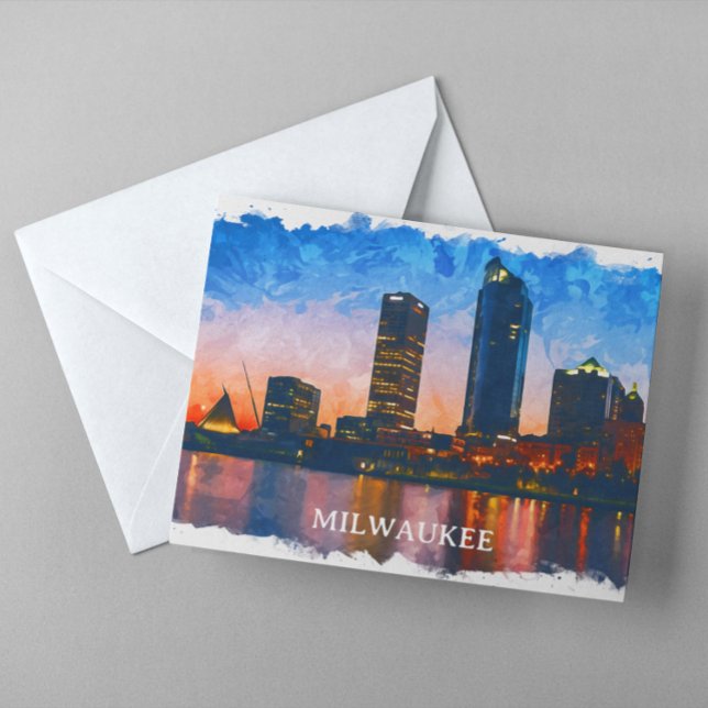 Postal Milwaukee Wisconsin Skyline Panorama View (milwaukee wisconsin skyline postcard)