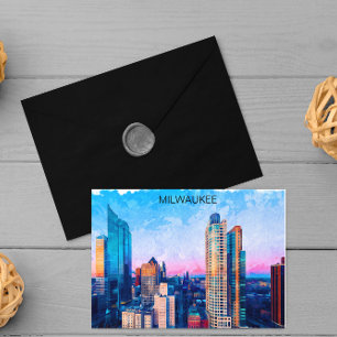 Postal Milwaukee Wisconsin Watercolor Cityscape Travel