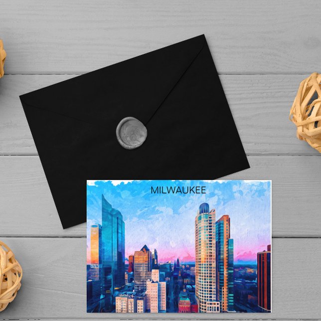Postal Milwaukee Wisconsin Watercolor Cityscape Travel (milwaukee travel postcard)