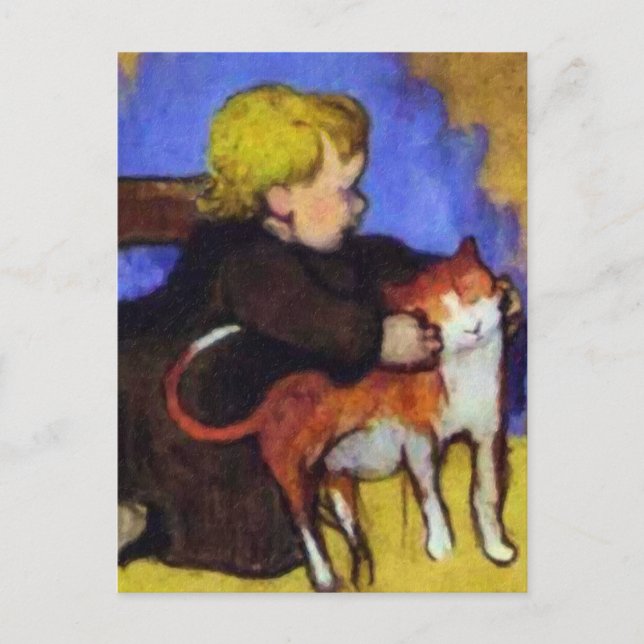 Postal Mimi y su gato por Paul Gauguin (Anverso)