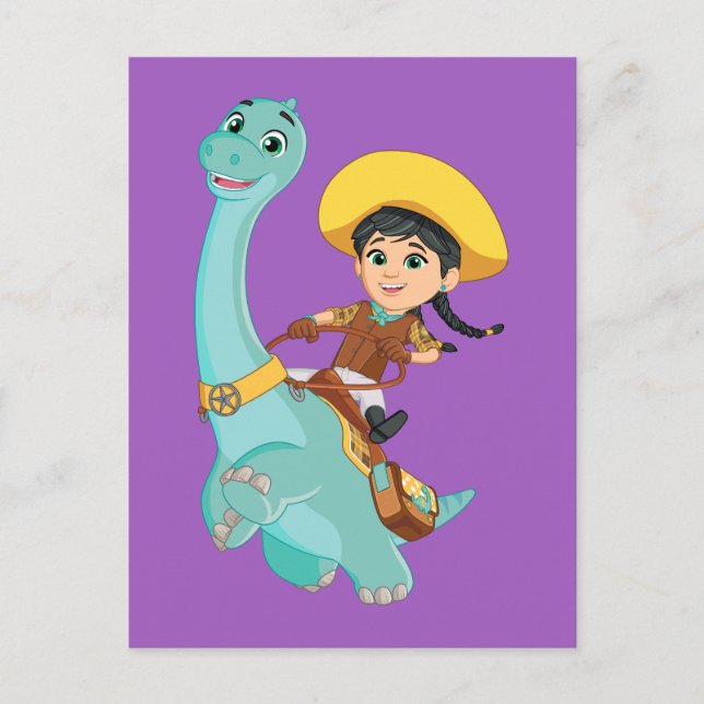 Postal Min. y Clover | Feliz travesía de Cowgirl y Bronto (Anverso)