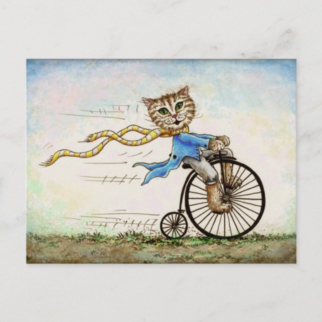 Postal Mini Art Cat Bicicleta OldFashion Postcard (Anverso)