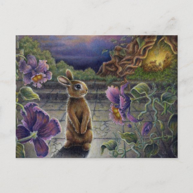 Postal Mini Art Rabbit Dreams Fantasy Postcard (Anverso)