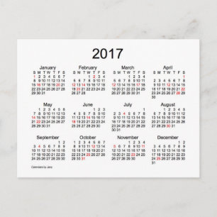 Postal Mini calendario 2017 de Janz con vacaciones