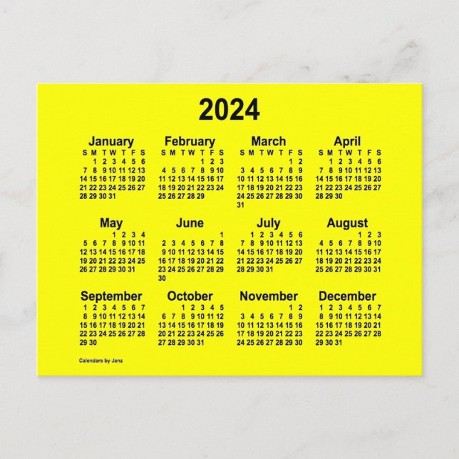 Postal Mini calendario amarillo de 2024 por Janz (Anverso)