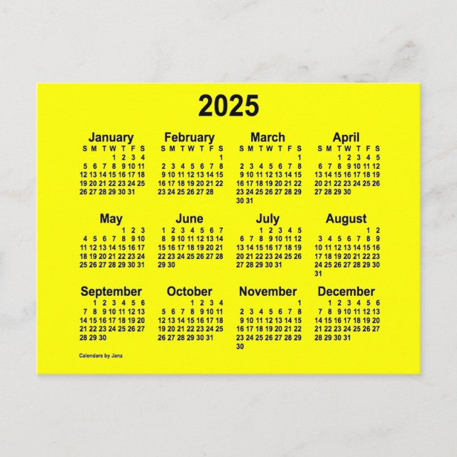 Postal Mini calendario amarillo de 2025 por Janz (Anverso)
