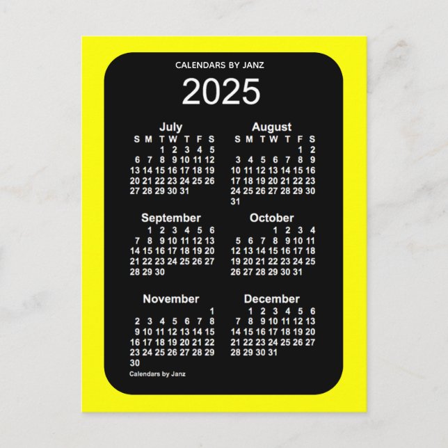 Postal Mini calendario amarillo neón 2025 de 6 meses por  (Anverso)